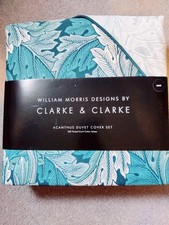 Image of William Morris & Co Acanthus Teal Bedding Set Duvet Cover King New