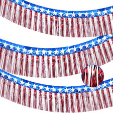 3Pack 30Ft 4Th of July Decorations Banner USA Stars Foil Fringe Garland Tinsel S