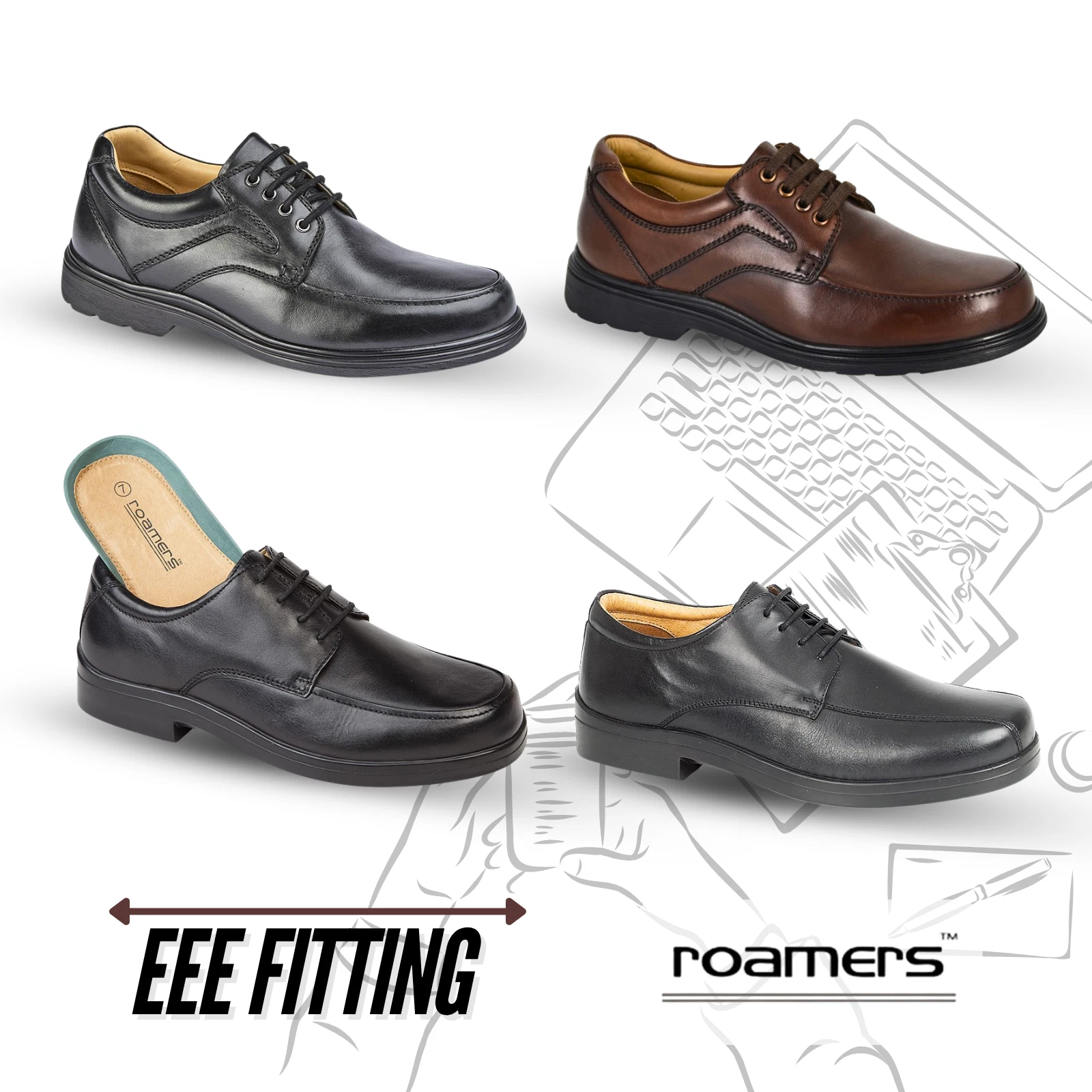 Mens Wide Lace Shoes Roamers EEE Fit Leather Lightweight Comfort Office Smart
Opens in a new window