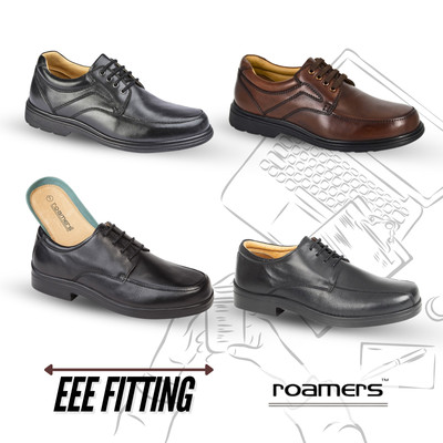 Herren Weite Schnürschuhe Roamers EEE Passform Leder Leicht Bequem Büro Smart