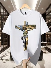 Jesus Shirt - 100% Cotton Christian T-Shirt Religious God with Jesus & C Cross