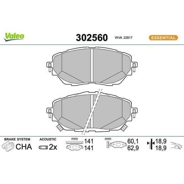 Valeo 302560 Bremsbelagsatz FüR Toyota C HR Corolla X1 E21 EA1 EH1-image