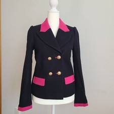 Juicy Couture Y2K Girls Black and Pink Double-Breasted Wool Jacket Size 14 Girls