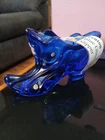 Vintage Fenton Art Glass Cobalt Blue Hobnail Cat Head Shoe Slipper Excellent Con