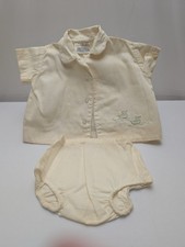 Vintage 1960s Sears Honeysuckle Baby Set Shirt Diaper Cover Yellow Ducks 2pc