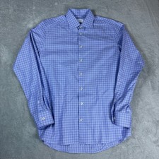 Eton Shirts Men 16 Contemporary Fit Blue Plaid Spread Collar Dress Shirt