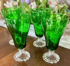 VTG Set of 4 Anchor Hocking Green Burple Depression Iced Tea Water Goblet 6.5”
