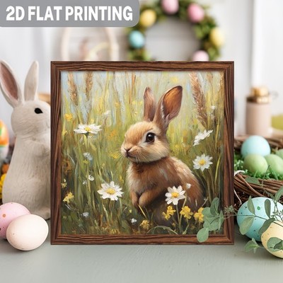 Retro Easter Decor Wooden Plaque Bunny Daisy Floral Home Desktop Decoration Gift