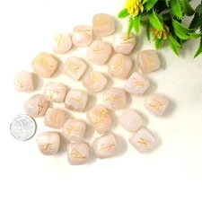 Rose Quartz Rune Set | Hand-Carved Runes for Love, Healing & Divination – 25 pcs