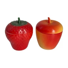 Vintage Hazel Atlas Milk Glass Strawberry and Apple Jam Jelly Serving Jars