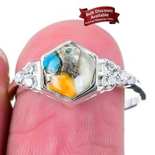 Natural Spiny Oyster 925 Sterling Silver Cluster Birthday Trendy New Ring Size 8