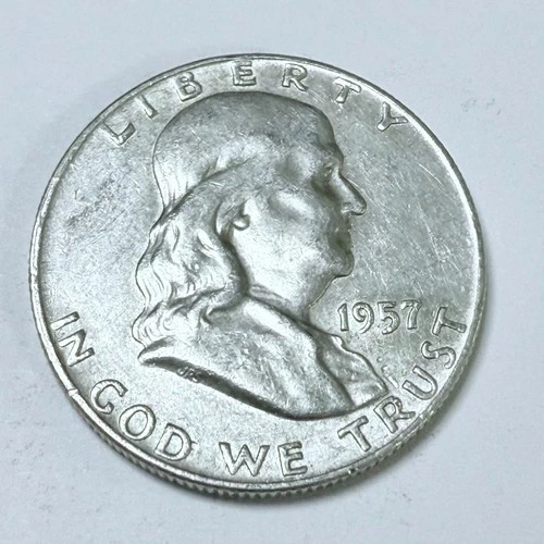 1957 D Franklin Half Dollar Fine 90% Silver AU About Uncirculated Condition#4506