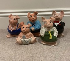Natwest Pigs Full Set 5 Piggy Banks by Wade Original Stoppers Excellent Cond