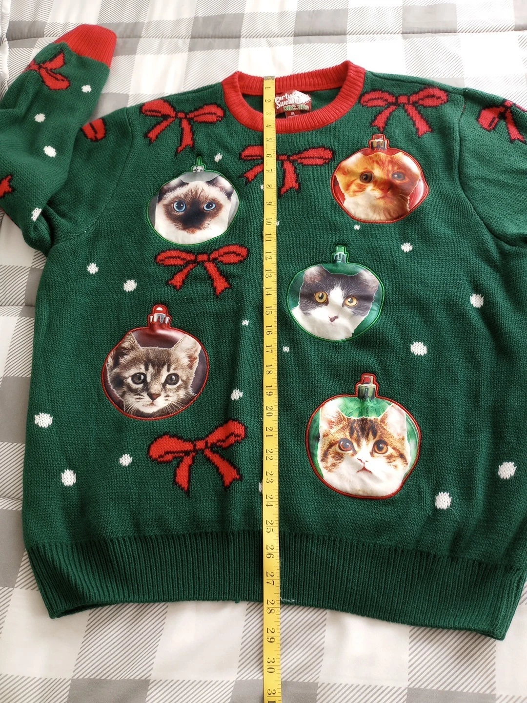 Adult Ugly Christmas Party Sweater Dec 25th Cats Ornaments Bows XL