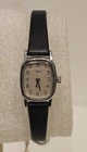 Vintage Timex Ladies Quartz Watch Silver Tone Square Case Black Strap
