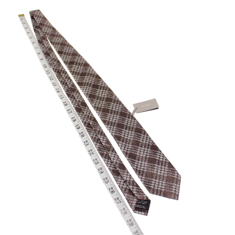 Tom Ford новый с Ярлыками галстук в коричневый и белый чек клетку 100% шелк сделано в Италии - Изображение 3 из 4
