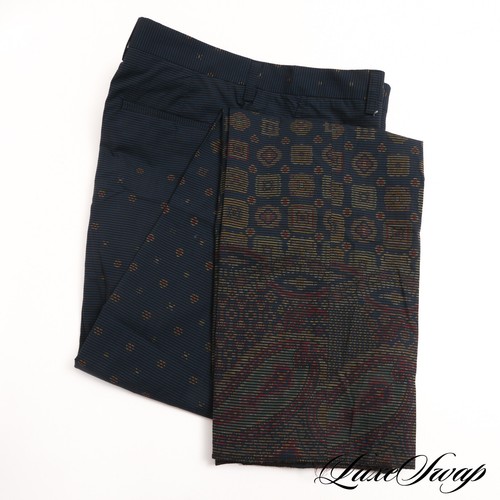 NWT $900 Etro Made Italy Navy Striped Paisley Medallion Overlay Light Pants 52
