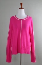 ALASHAN $339 Pink Contrast 100% Cashmere Drop Sleeve Sweater Top Size Medium