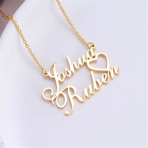 Customized Double Name Heart Necklace Pendant Love Partner Gift Jewelry Birthday - Picture 4 of 5