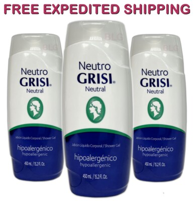 Grisi Neutro Neutral Shower Gel Hypoallergenic Body Wash 15.2 Jabon Liquido 3-Pk