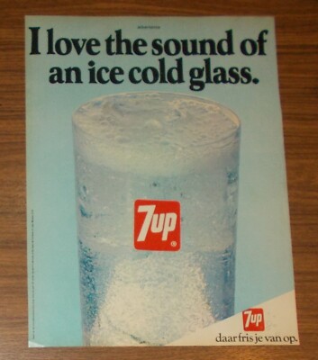 Seltene Werbung 7UP Seven-Up Limonade - Ice cold glass 7 Up 1979