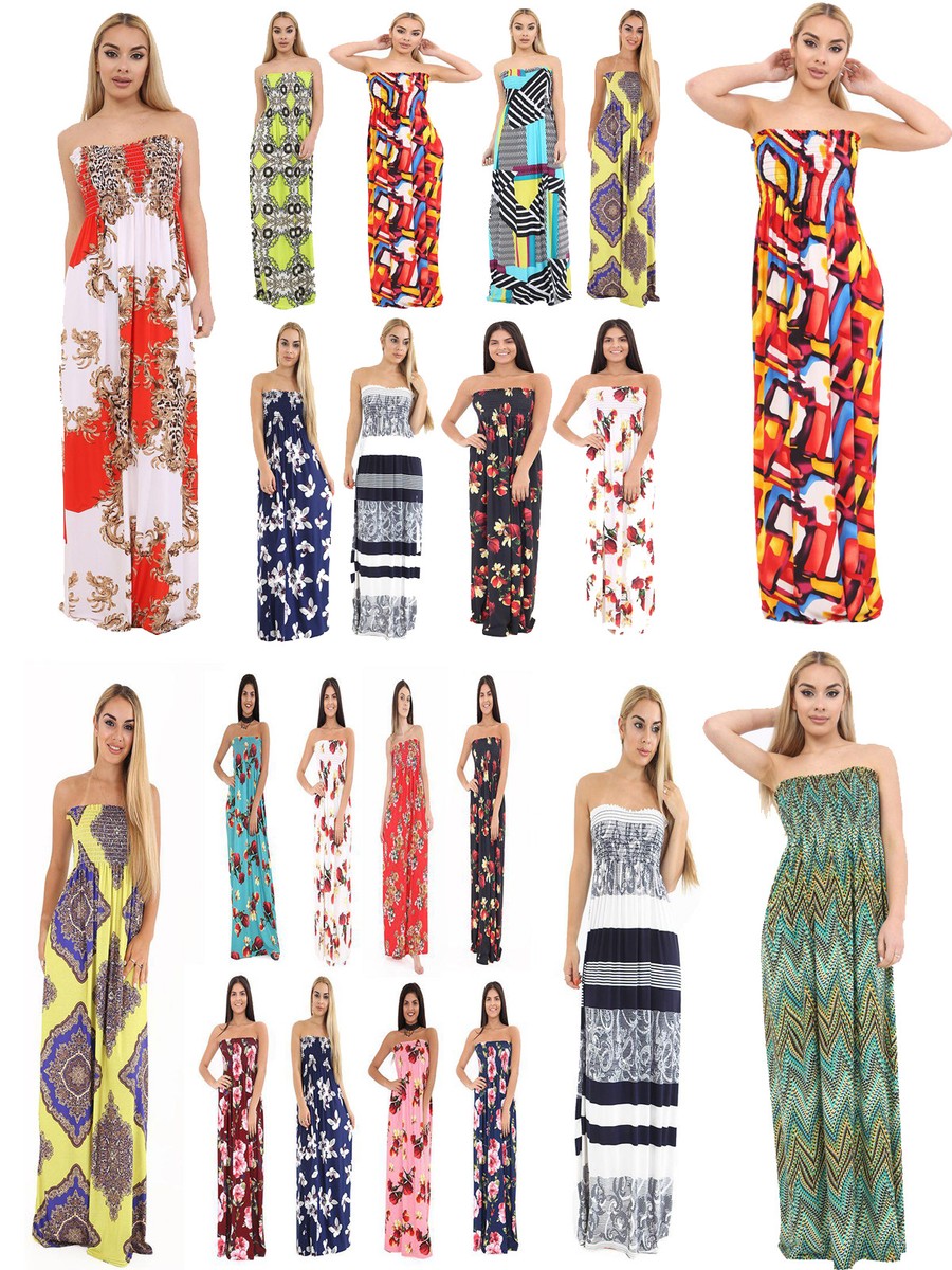 Ladies Sheering Maxi Dress Boobtube Strapless Bandeau Long Top Summer size  8-24 | eBay