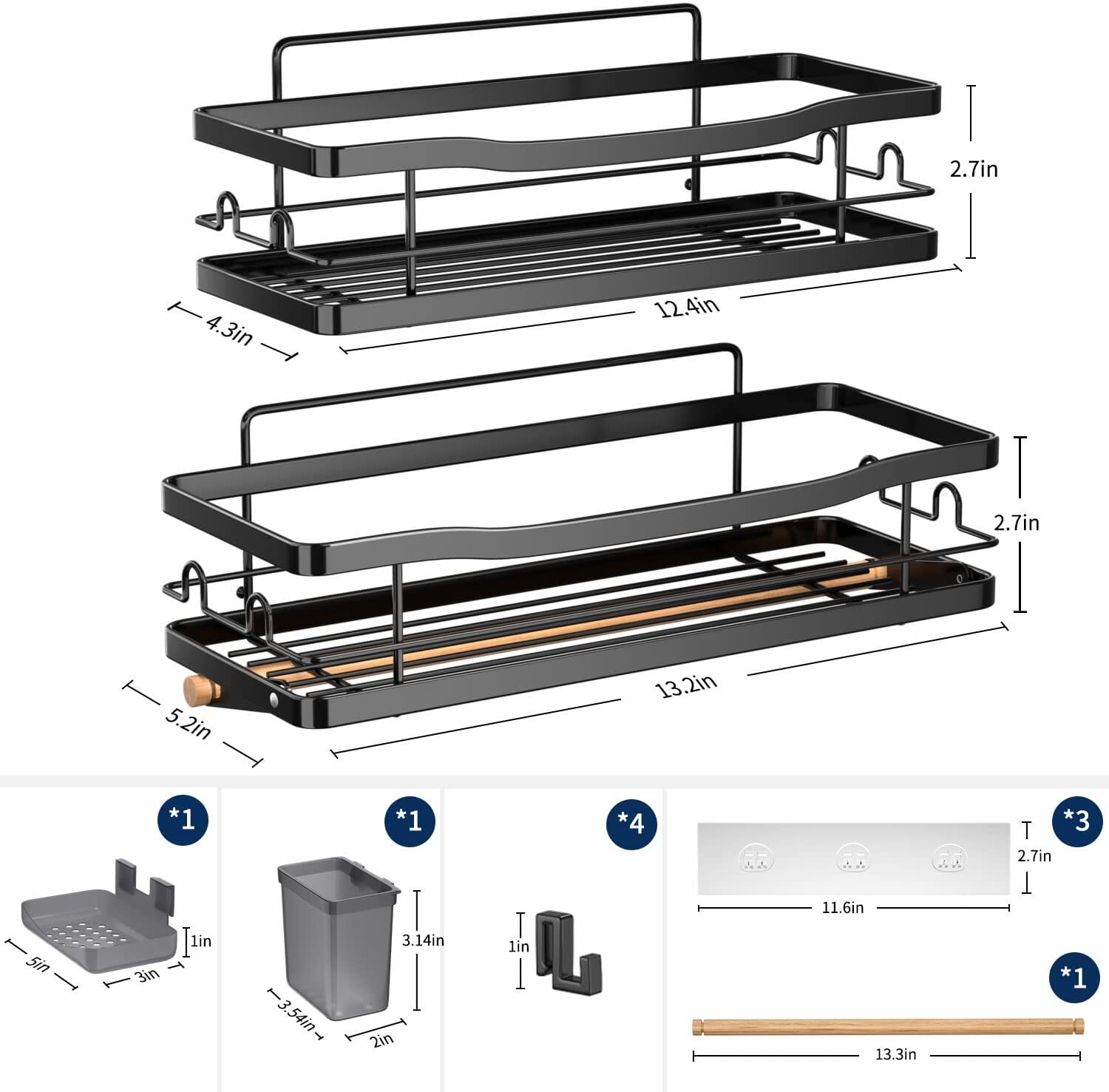 Shower Caddy Shelf Organizer Rack Self Adhesive Black Bathroom Shelves