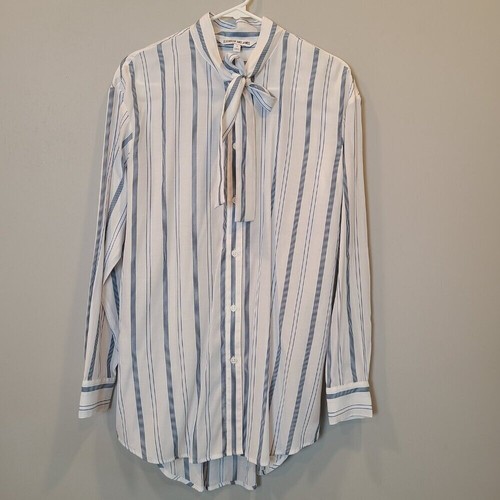 Elizabeth James Shirt Womens Small Long Sleeve Button Down Tie Collar