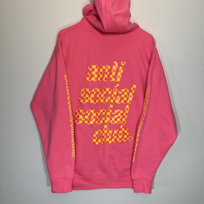 Anti Social Social Club Food Court Pink Hoodie Size Large Checkered