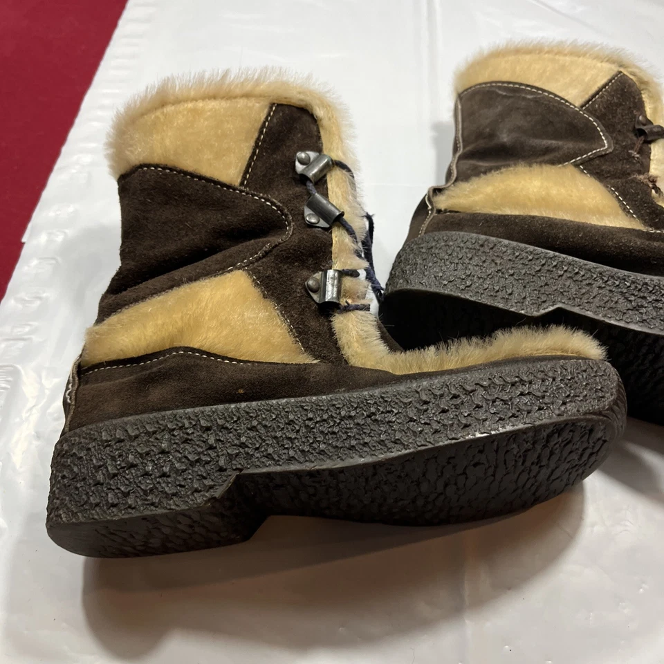 Italian TAN BROWN Goat FUR calf BOOTS Shearling Suede After Ski Lounger ITALY 38 - Image 3 of 4