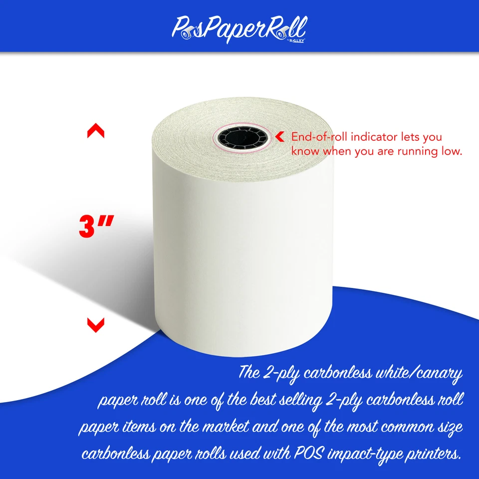 3" x 95' 2 Ply White/Canary Paper Rolls for EPSON TM-U210AR TM-U210B TM-U220 NEW - Image 3 of 4