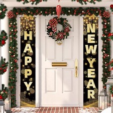 Happy New Year Banner 72 x 12 Inch Large New Year Front Door Porch Sign Banner