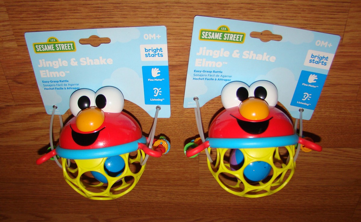 2x Sesame Street JINGLE & SHAKE ELMO Easy Grip Rattle by Bright
