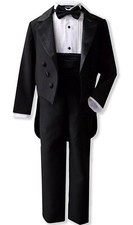 NWT Black Boys 5pc Tuxedo w/ Tails Tuxedo Ring Bearer Infant Tux Formal Wedding