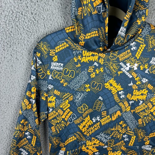 Under Armour Graffiti Hoodie Sweatshirt Youth Size XL Graphic Doodle Gray Yellow - Picture 9 of 18