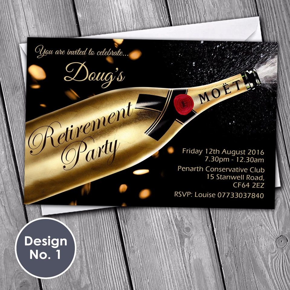 Personalised Retirement Invitations Party Invites with FREE envelopes - Image 2 of 4