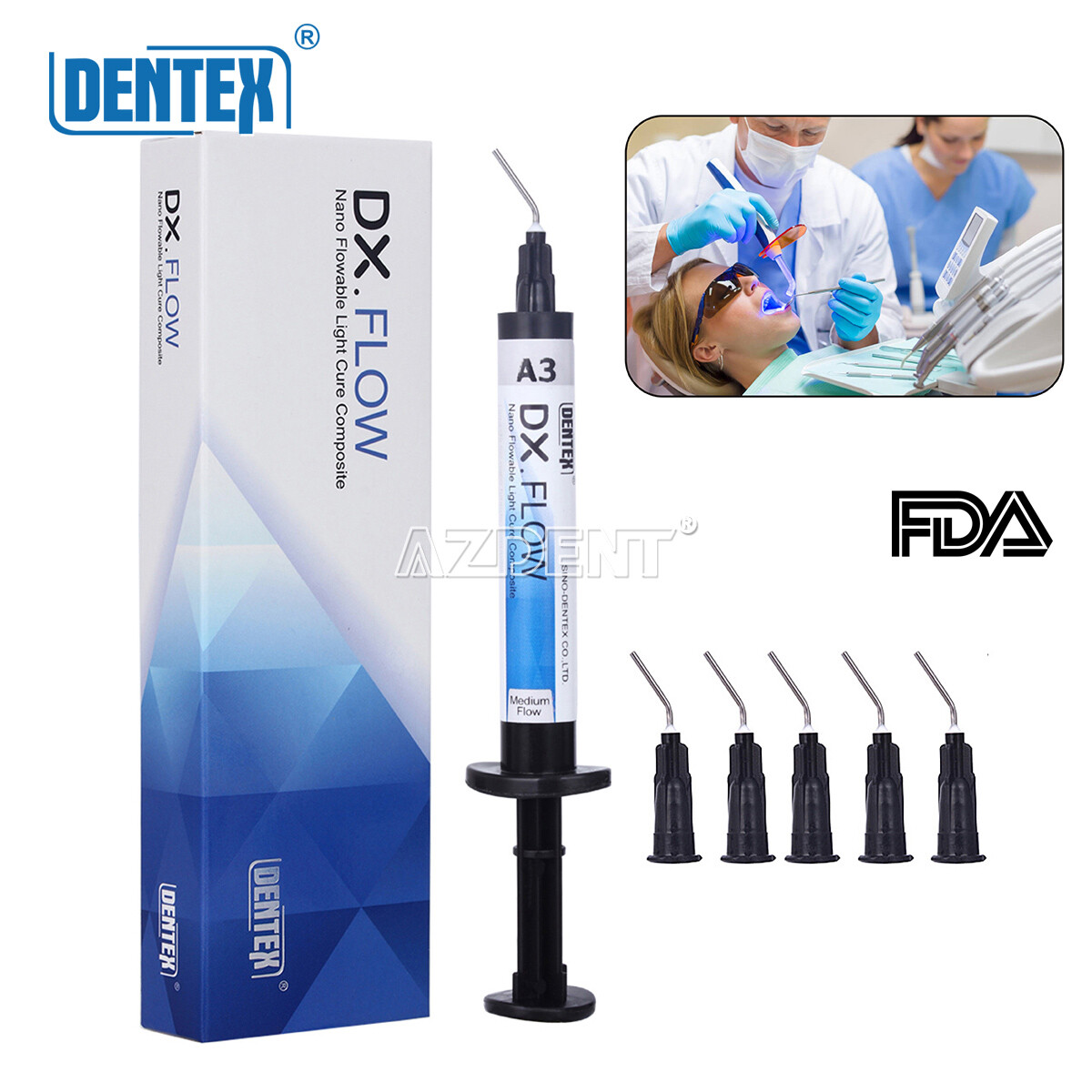 Dental Resin Medium Flow Flowable Light Cure Composite A3 DX.FLOW DENTEX 3g/PCS