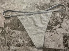 NWT VICTORIA'S SECRET M L GRAY GOLD V LOGO STRETCH V STRING THONG PANTIES