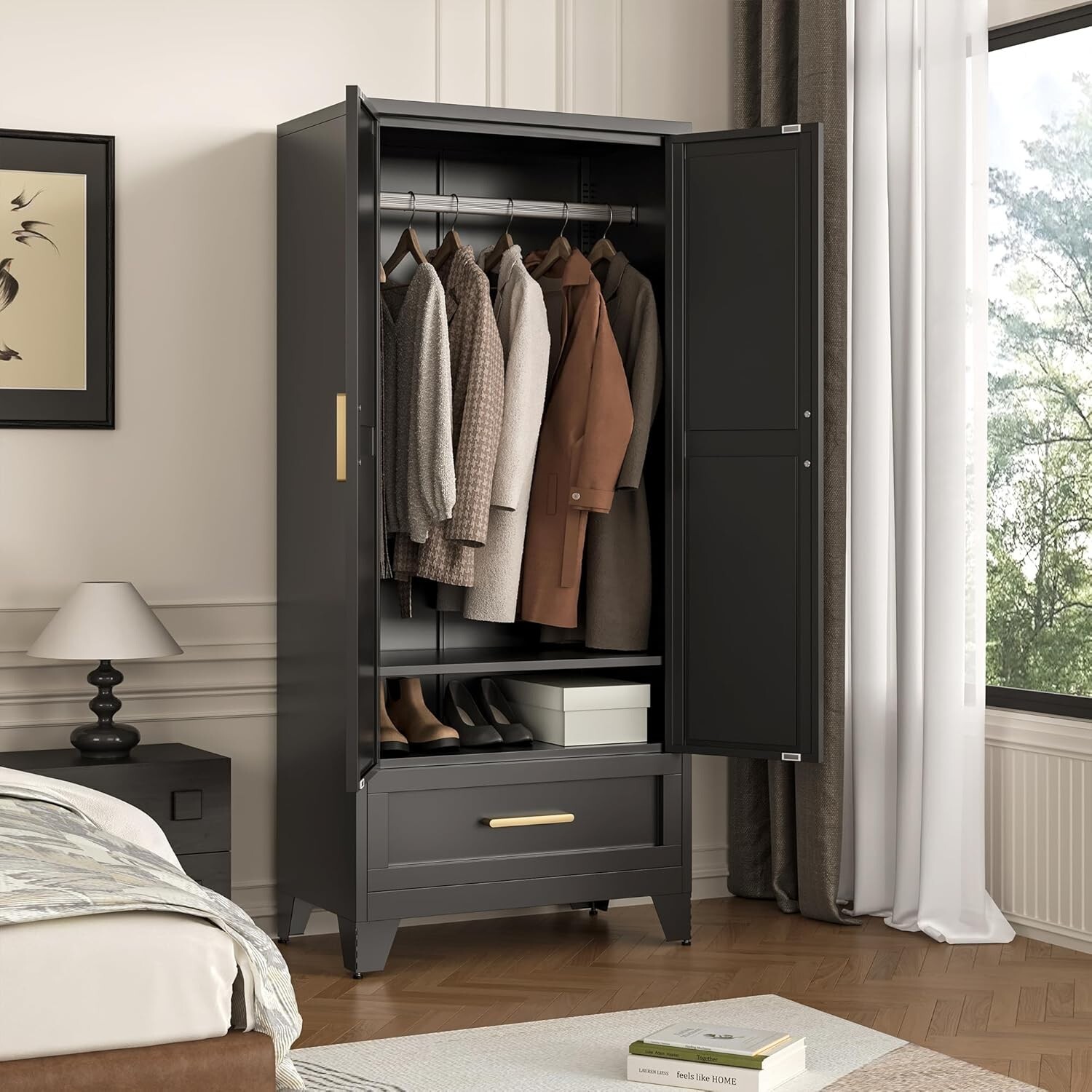 Cofar 71"H Farmhouse Style Metal Armoire Wardrode Closet For Home,Bedroom,Office