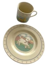 2 Piece Vintage 1984 Hallmark Baby Child Dish Set Cup Plate Sheep and Ducklings