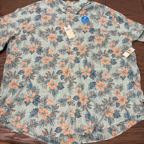 IZOD Saltwater Men Blue Floral Hawaiian Tropical Shirt 4XL Cool FX Short sleeve - Picture 8 of 12