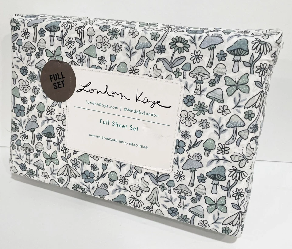 Conjunto de Lençóis London Kaye Caprichoso Floresta Cogumelo Borboleta Cinza/Branco COMPLETO - Imagem 2 de 4