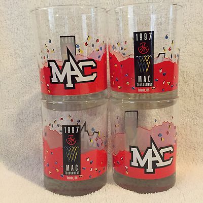 MAC Basketball Tournament On The Rocks Cocktail Whiskey Glass Set 4 1997 New Box
