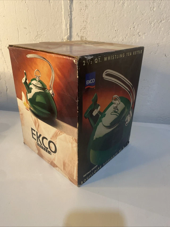 全新 EKCO 茶壶 风格 搪瓷 钢制 皇家绿色 口哨 2.5 夸脱 Ekco 复古 — 第 4/4 张图片