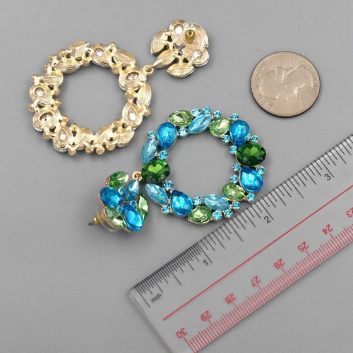 Pendientes colgantes de aro de estrás de cristal azul agua para mujer enchapados en oro 20168 - Imagen 4 de 4