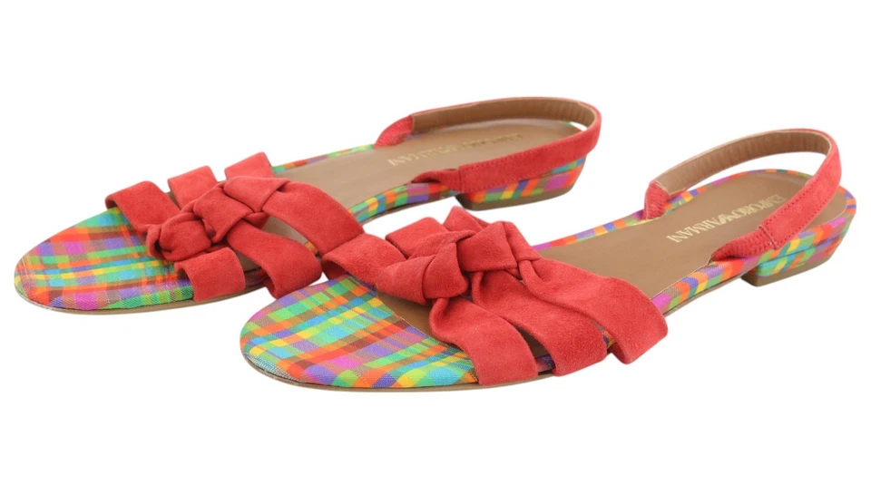 Sandalias de mujer EMPORIO ARMANI X3P657 EU37 rojas gamuza cuero punta abierta logotipo planas Foto 2 de 4