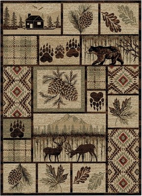 Keystone Area Rug Lodge Cabin Bear Deer Pine Cone *FREE SHIPPING*