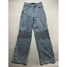 Akira Women's Wide Leg Moto Style Blue Jeans - Size 3/W25 26x30.5 