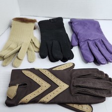 Vintage Women  s Gloves Lot 4 Pairs Leather Knit Isotoner Winter Gloves