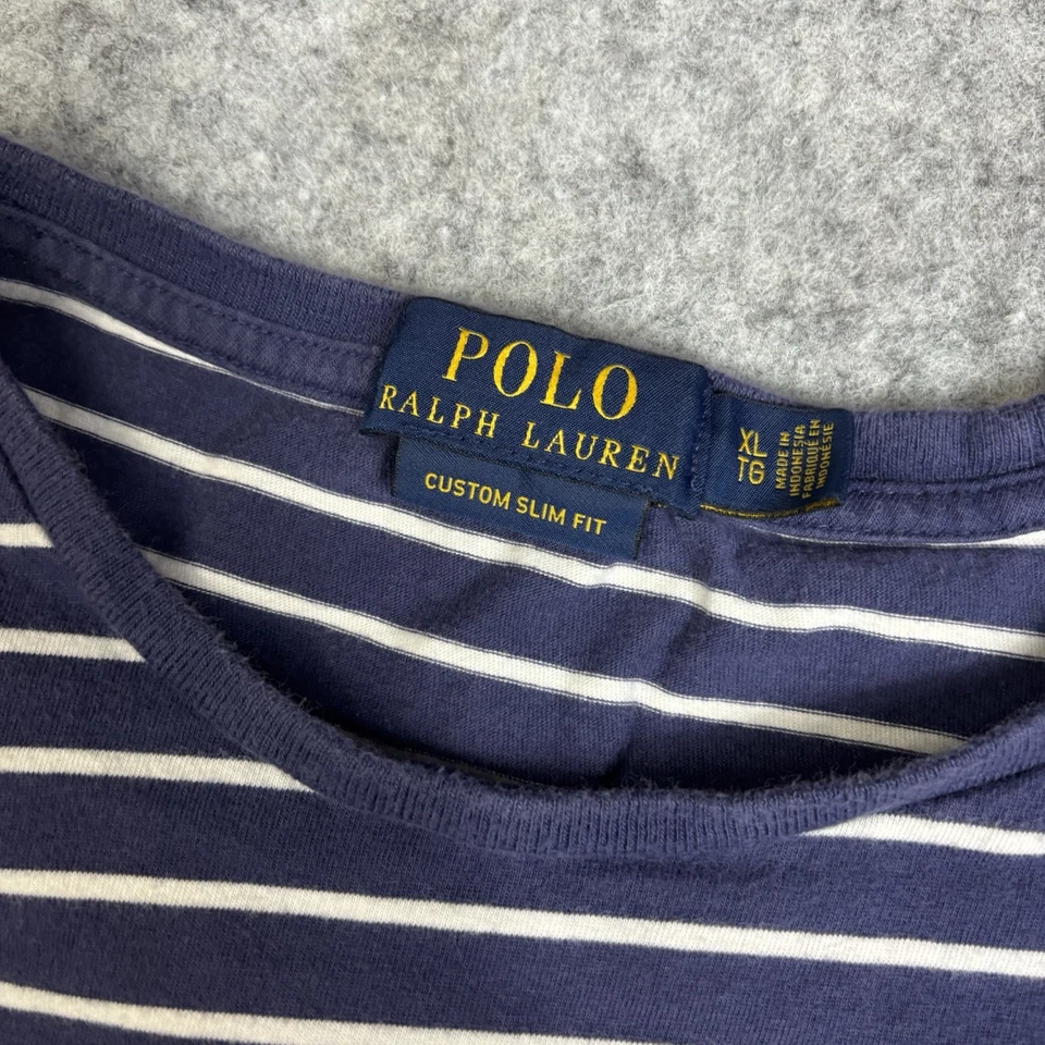Футболка мужская Polo Ralph Lauren Custom Fit Crewneck XL синие белые полосы - Изображение 4 из 4